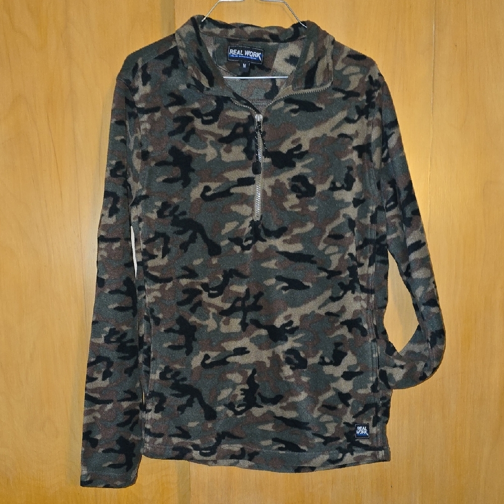 Real Work Camo Fleece Quarter-Zip Pullover With Pockets